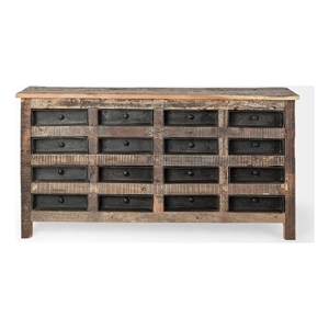 Mercana Wilton I 63x16 Brown Solid Wood 16 Black Metal Baker's Chest Sideboard