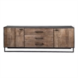 Alvin 82x20 Brown Solid Wood Black Metal Frame 3 Drawer 2 Cabinet Door Sideboard