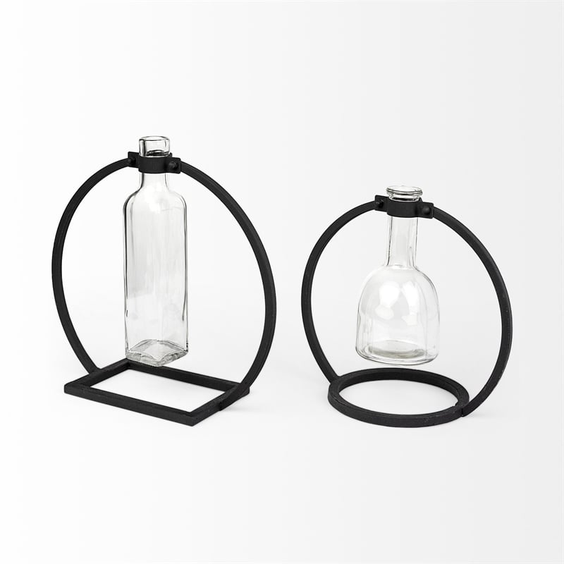 Mercana Furniture Monica II Tall Black Metal Glass Bottle Vase