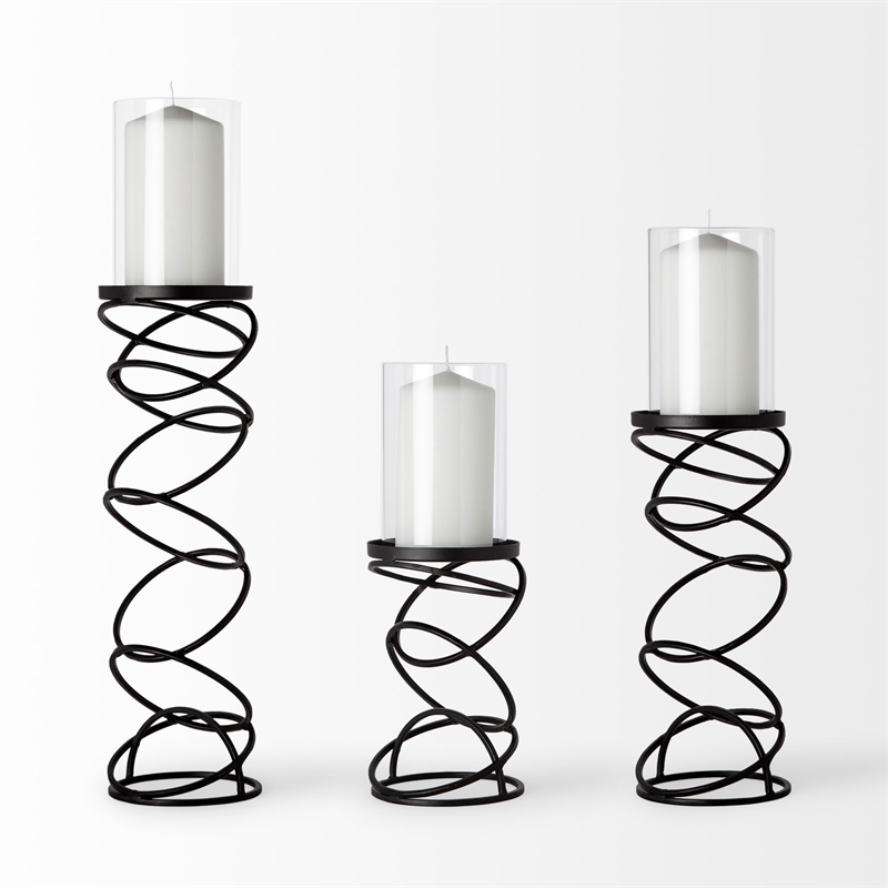 Mercana  Furniture Omega II Medium Black Metal Stacked Ring Table Candle Holder