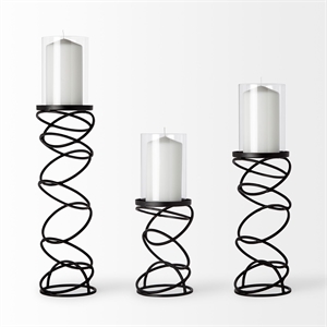 Mercana Furniture Omega III Large Black Metal Stacked Ring Table Candle Holder