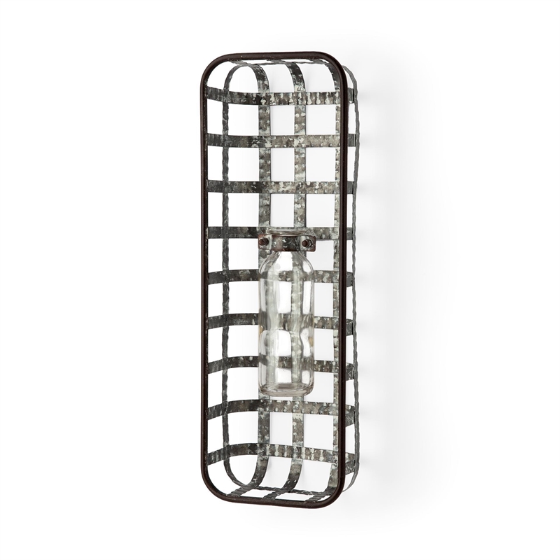 Mercana Margaret Wall Mounted Silver Metal Basket w/Glass Bottle for Botanicals