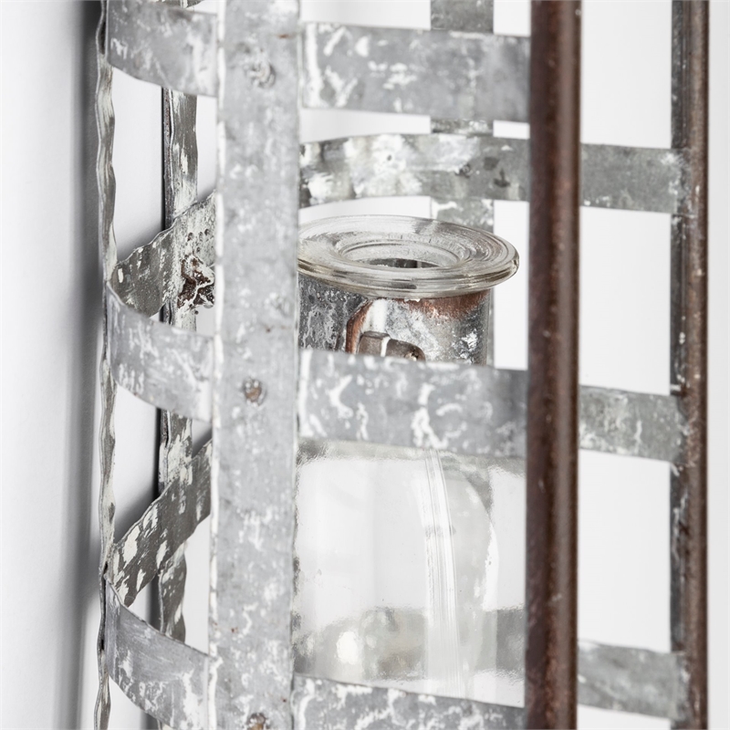 Mercana Margaret Wall Mounted Silver Metal Basket w/Glass Bottle for Botanicals