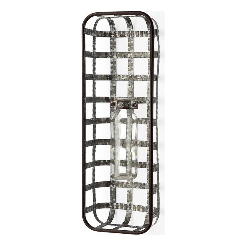 Mercana Margaret Wall Mounted Silver Metal Basket w/Glass Bottle for Botanicals