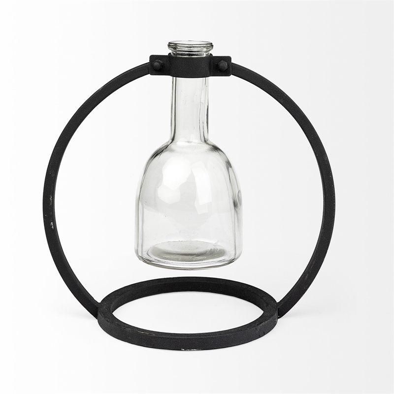 Mercana Monica I Short Black Metal Glass Bottle Vase