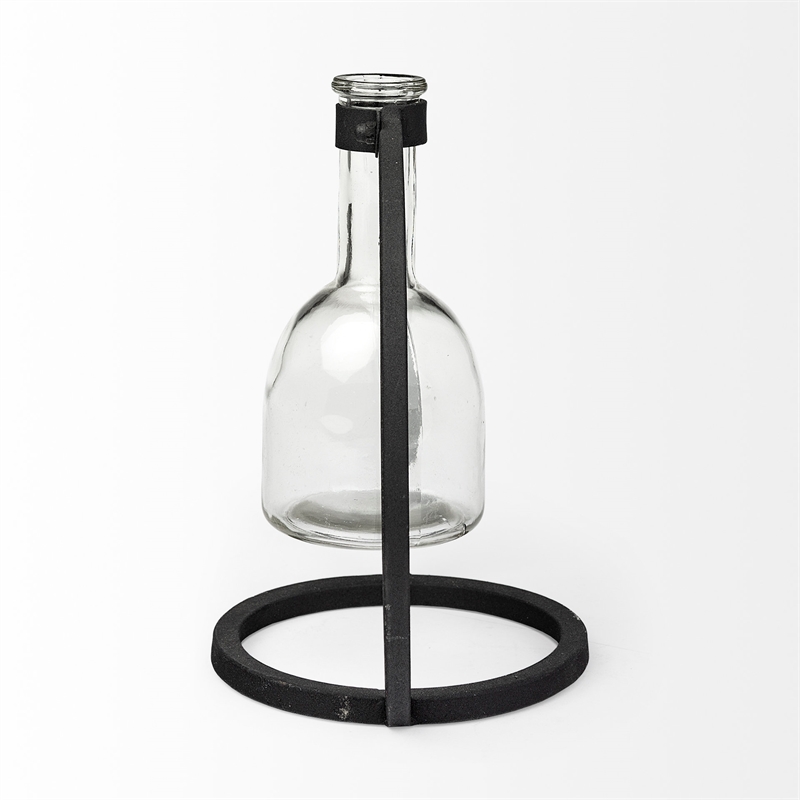 Mercana Monica I Short Black Metal Glass Bottle Vase