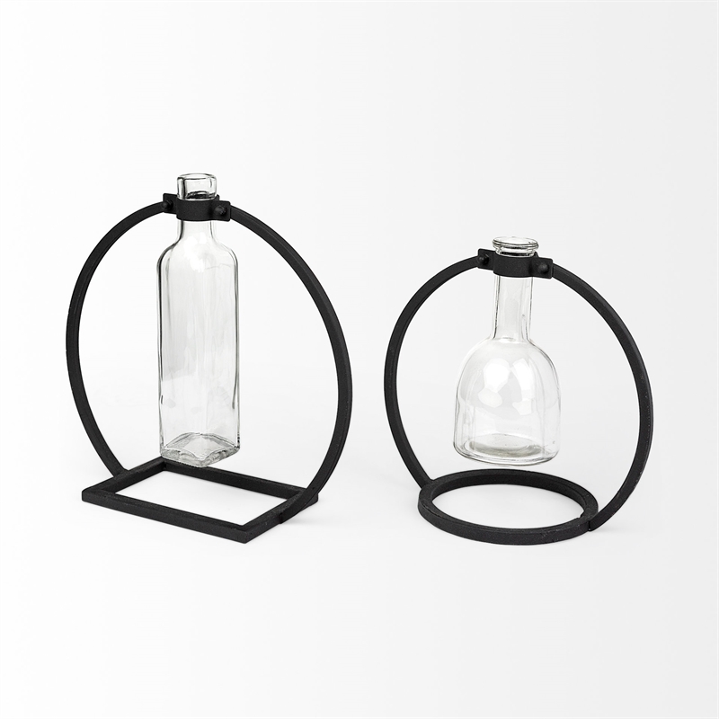 Mercana Monica I Short Black Metal Glass Bottle Vase