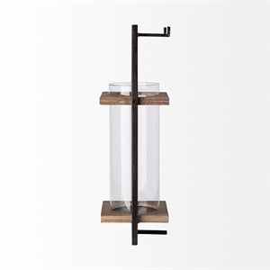 Mercana Milton black metal with brown wood rustic wall mounted candle holder