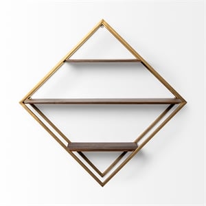 Mercana Neil I Diamond Shape Wall Mounted Metal Frame Wall Shelves in Brown