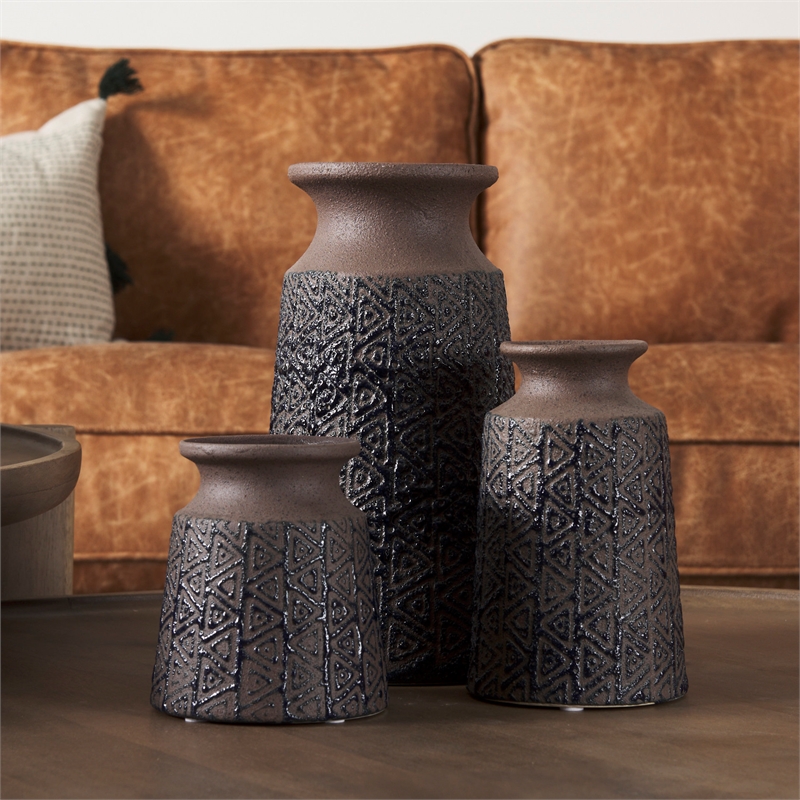 Mercana Sefina III Large Brown/Black Patterned Ceramic Vase