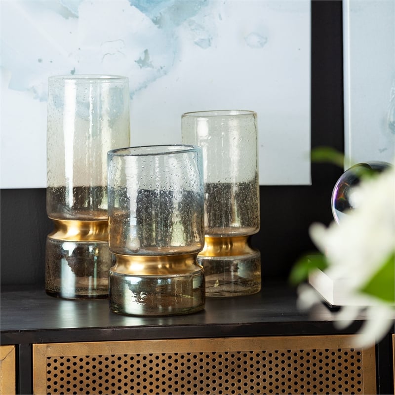 Mercana Adriatic I Small Brushed Gold Metal Glass Vase