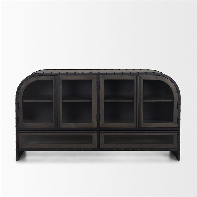 Mercana Gehry I 62.3x16.5 Black Metal w/Wood 4 Cabinet Door 2 Drawer Sideboard