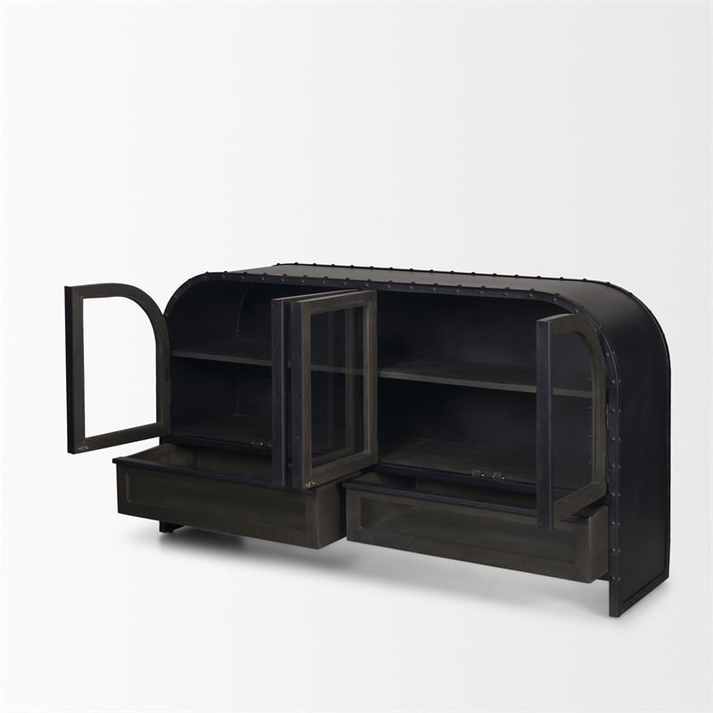 Mercana Gehry I 62.3x16.5 Black Metal w/Wood 4 Cabinet Door 2 Drawer Sideboard