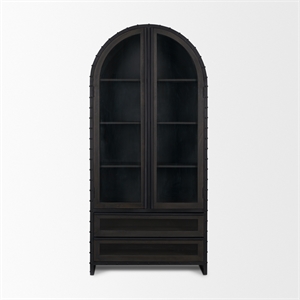Gehry 72.3&quot H Dark Brown Metal Brown Wood and Glass Door Display Cabinet
