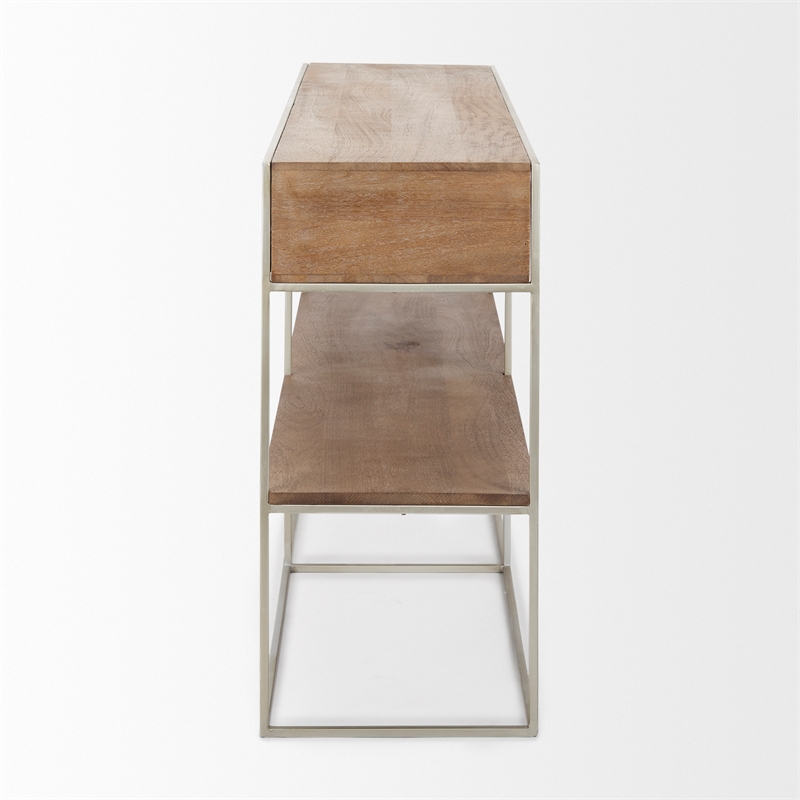 Mercana  Morris I 63x15 Brown Wood and Silver Metal Frame Two Drawer Sideboard