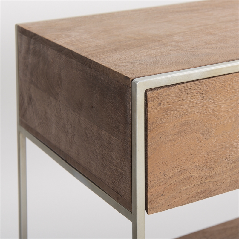 Mercana  Morris I 63x15 Brown Wood and Silver Metal Frame Two Drawer Sideboard