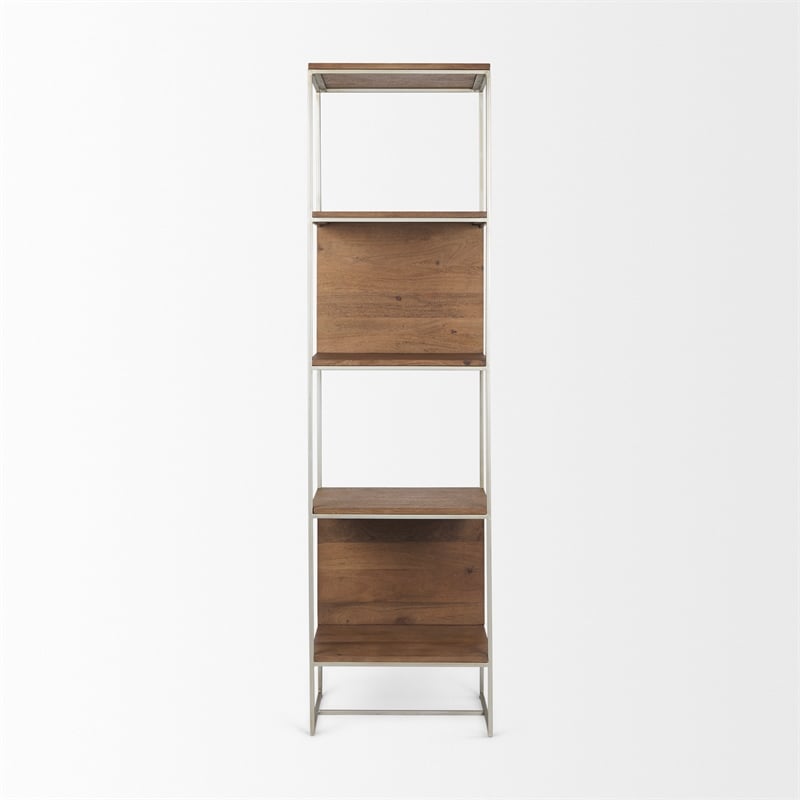 Mercana Morris II Metal Frame 4 Shelf Shelving Unit in Brown and Silver
