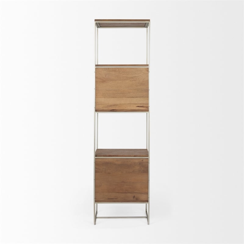 Mercana Morris II Metal Frame 4 Shelf Shelving Unit in Brown and Silver