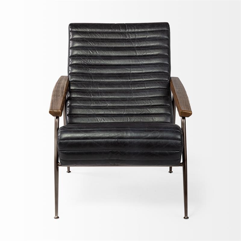 Mercana Grosjean Black Leather Wrap Metal Frame Accent Chair