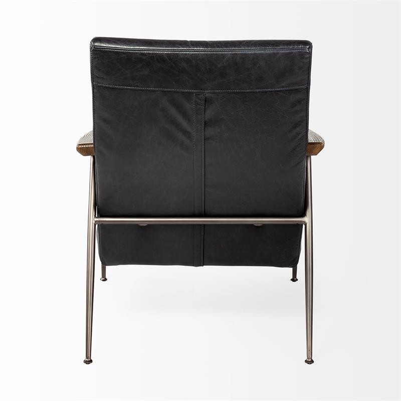 Mercana Grosjean Black Leather Wrap Metal Frame Accent Chair