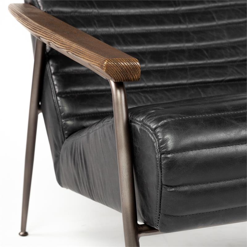 Mercana Grosjean Black Leather Wrap Metal Frame Accent Chair