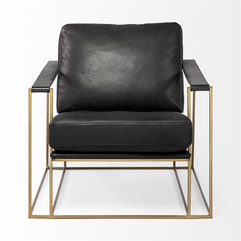Mercana Watson Black Leather Wrap Gold Metal Frame Accent Chair