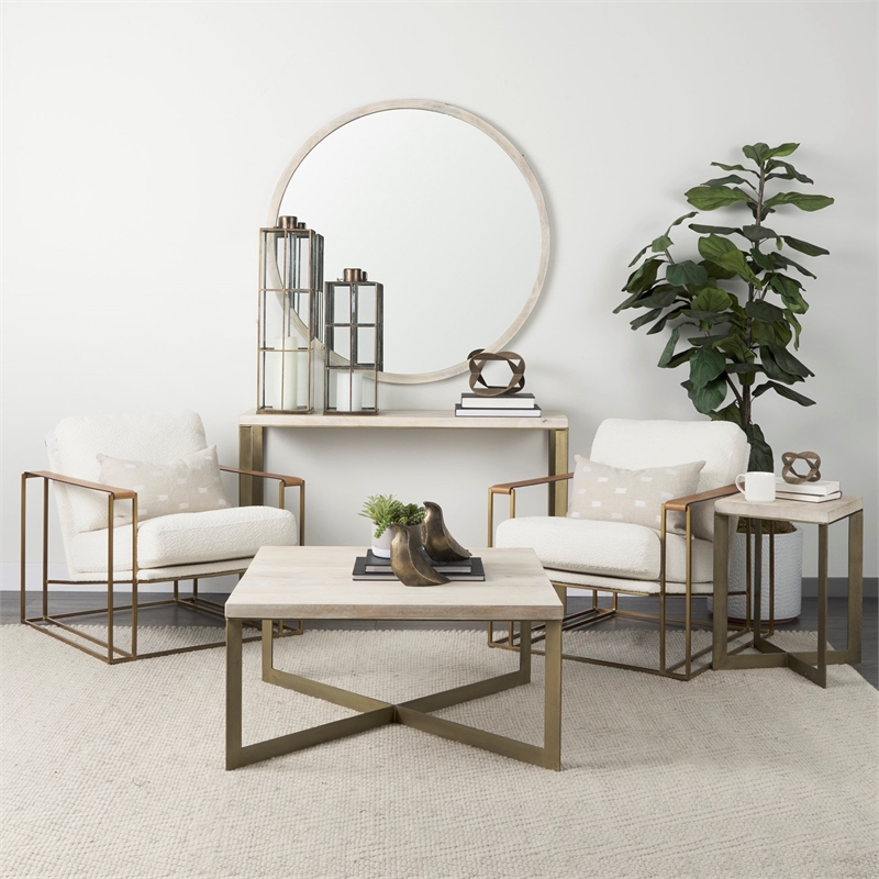 Mercana Watson Cream Fabric Wrap Gold Metal Frame Accent Chair