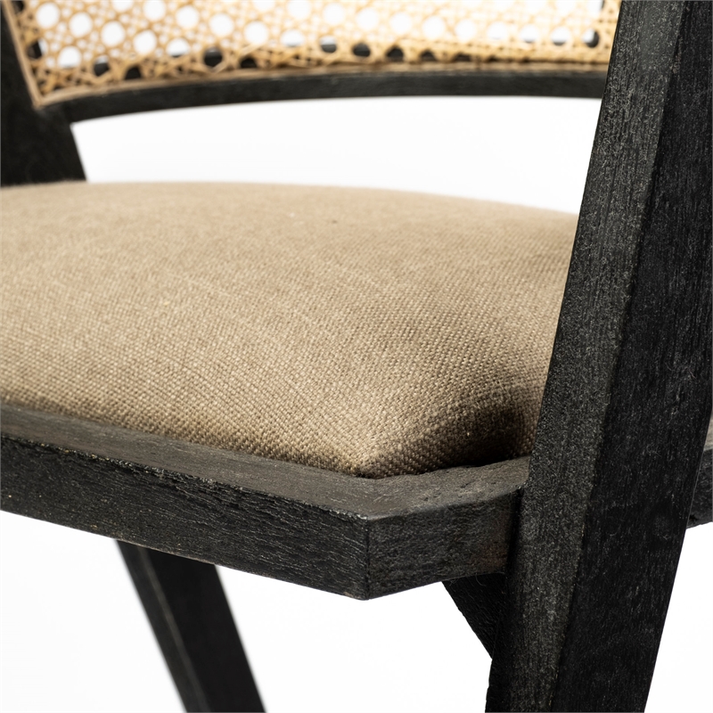 Mercana Tabitha I Black Wood Frame Gray/Tan toned Linen Wrap Seat Dining Chair