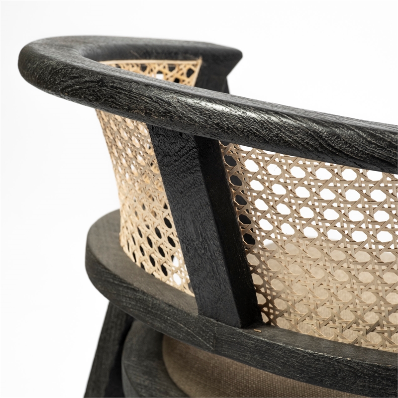 Mercana Tabitha I Black Wood Frame Gray/Tan toned Linen Wrap Seat Dining Chair