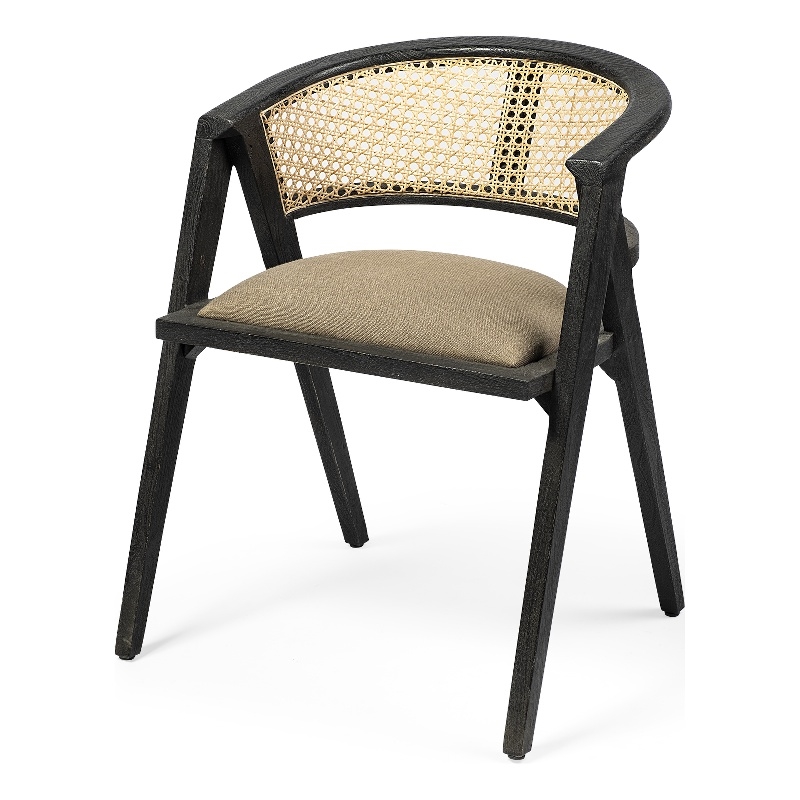 Mercana Tabitha I Black Wood Frame Gray/Tan toned Linen Wrap Seat Dining Chair