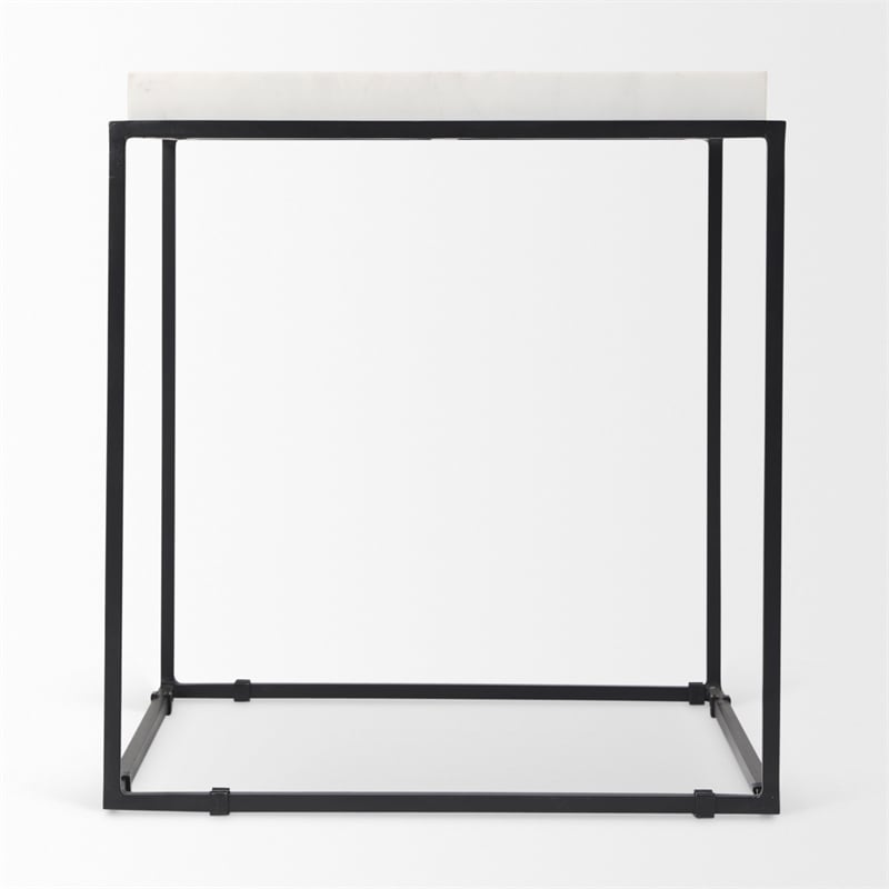 Mercana Nathan II Square Top White Marble and Black Metal End/Side Table
