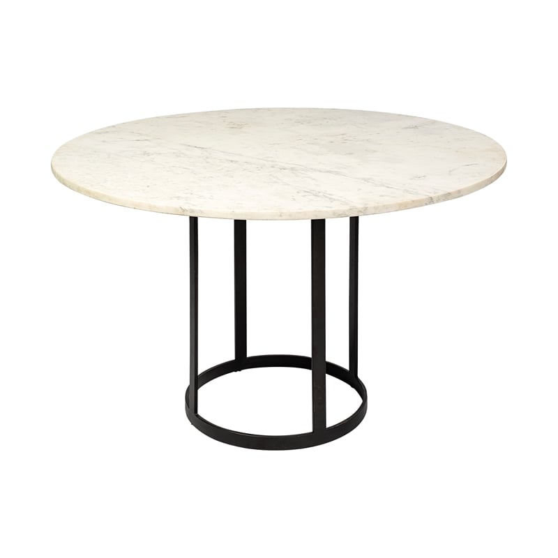 Mercana Tanner Ii 48 Round White Marble Top Black Metal Base Dining Table 68849 Ab