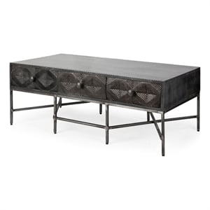 Mercana Hobbart II Solid Wood Top Iron Metal Coffee Table in Brown