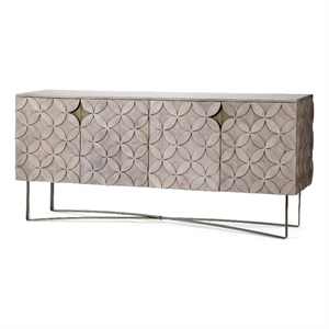 Mercana Excelsior Solid Wood Gold Metal Base 4 Cabinet Door Sideboard