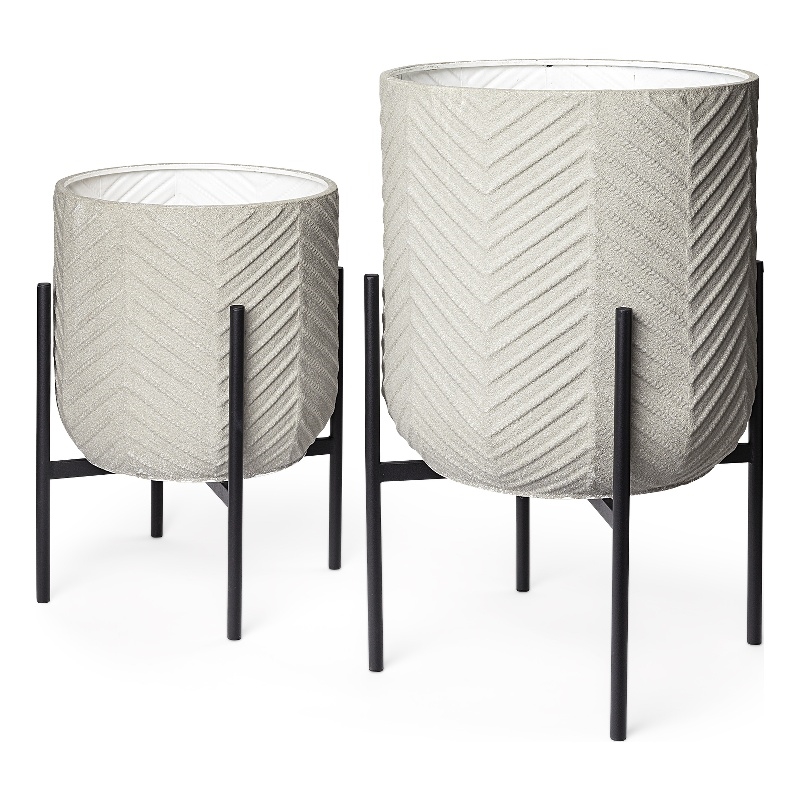 Mercana Mabel Metal Plant Stands in Eggshell White (Set of 2)