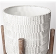Mercana Groot Metal Wood Base Plant Stands in Eggshell White (Set of 2)