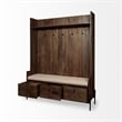 Mercana Glenn V Wood Seated Hall Tree with Storage in Brown