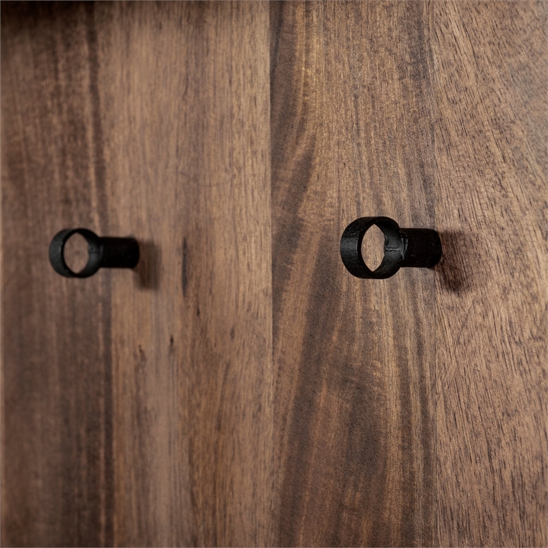 Mercana Glenn V Wood Seated Hall Tree with Storage in Brown