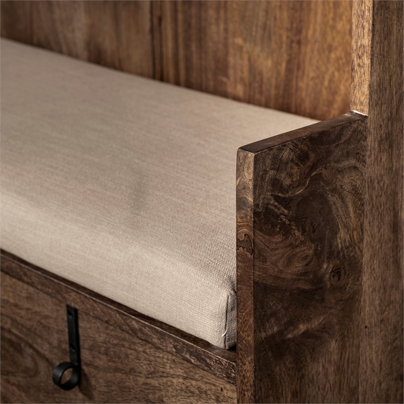 Mercana Glenn V Wood Seated Hall Tree with Storage in Brown