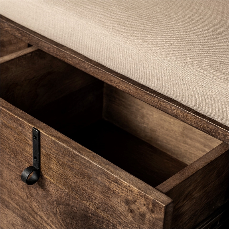 Mercana Glenn V Wood Seated Hall Tree with Storage in Brown