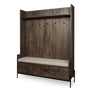 Mercana Glenn V Wood Seated Hall Tree with Storage in Brown