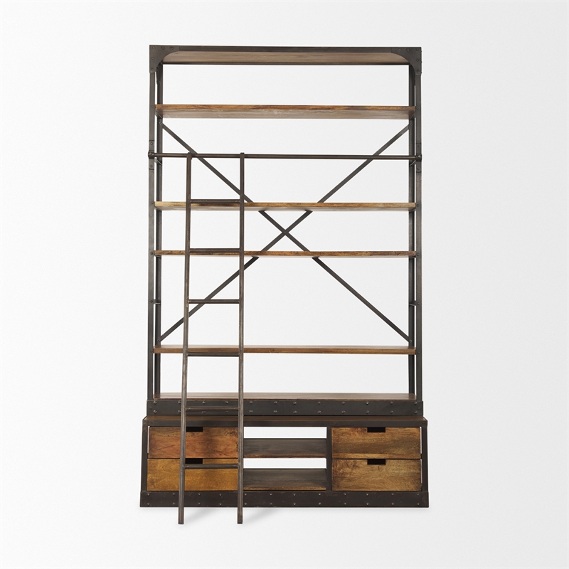 Mercana Brodie II Wood Copper Ladder Shelving Unit in Brown