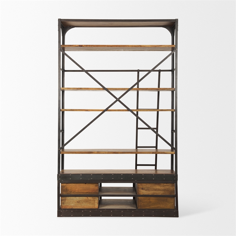Mercana Brodie II Wood Copper Ladder Shelving Unit in Brown