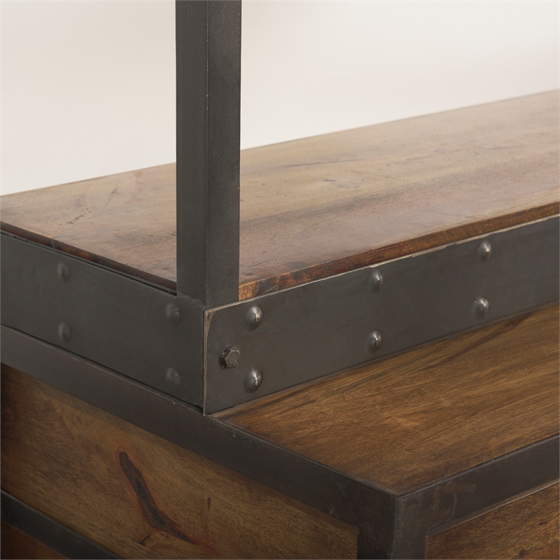 Mercana Brodie II Wood Copper Ladder Shelving Unit in Brown