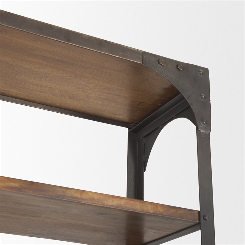 Mercana Brodie II Wood Copper Ladder Shelving Unit in Brown