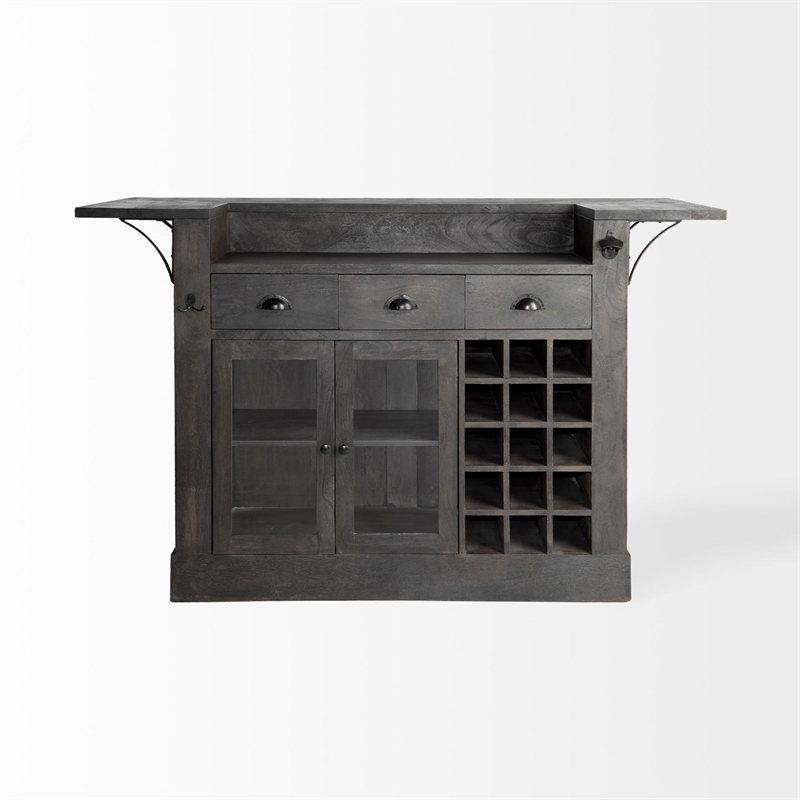Mercana Cheers Solid Wood Wine Bottle Storage Kitchen Island in Dark Brown