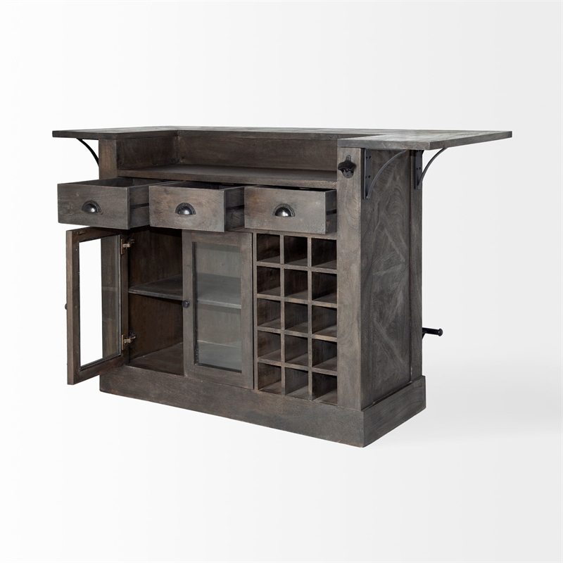 Mercana Cheers Solid Wood Wine Bottle Storage Kitchen Island in Dark Brown