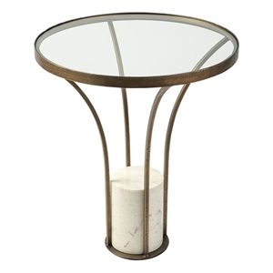 Mercana Jacinta II 21&quot Round Glass Top Marble Pedestal End Table in White