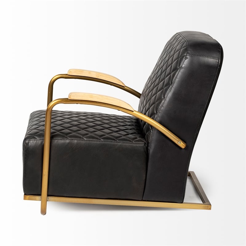 Mercana Horace I Leather Diamond Pattern Accent Chair in Black and Gold