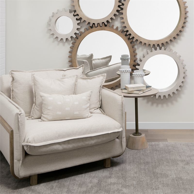 Mercana Roy II Cream Fabric Wood Arm Chair in Brown